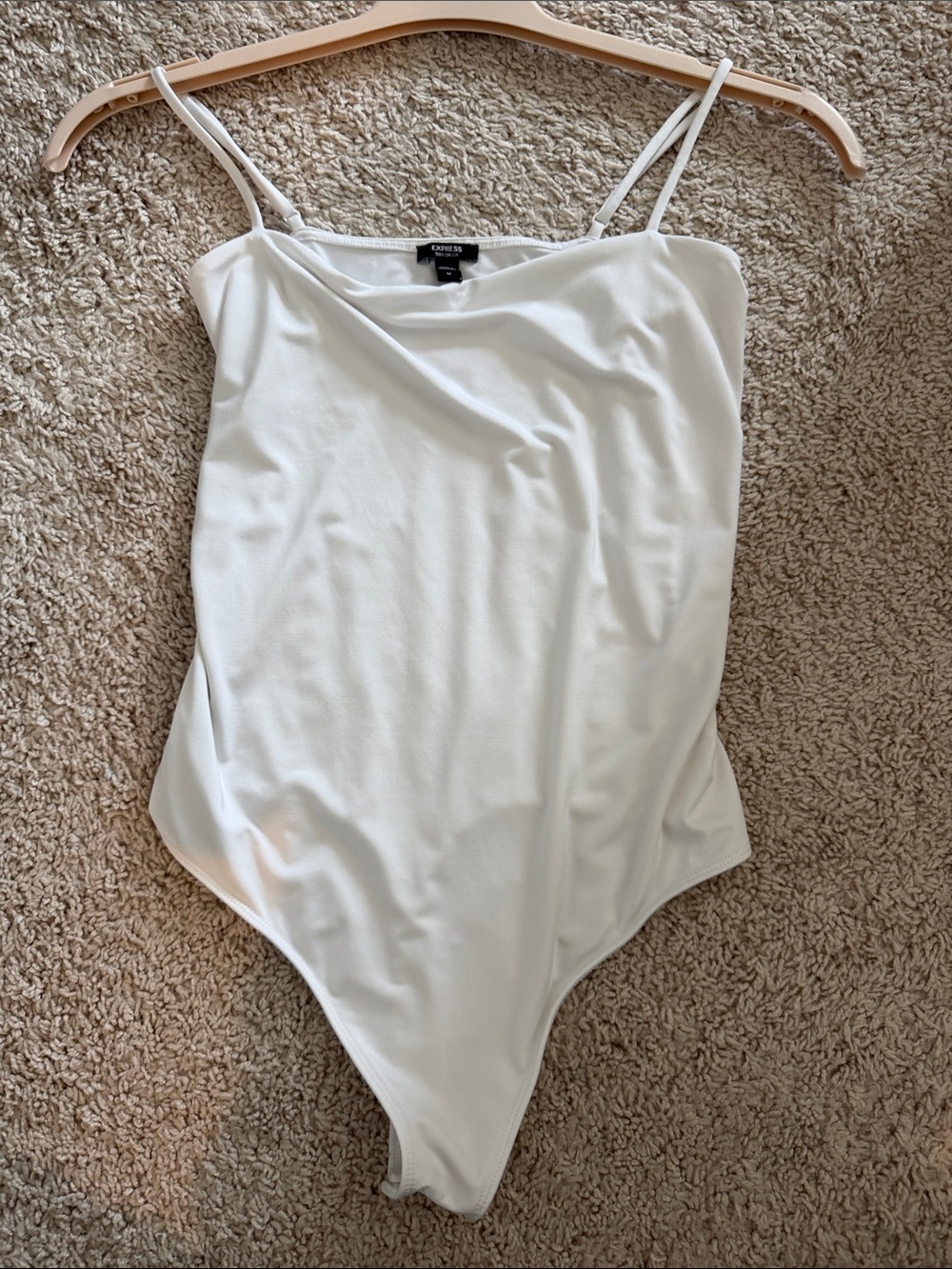Express body contour White Draped Spaghetti-Strap Bodysuit